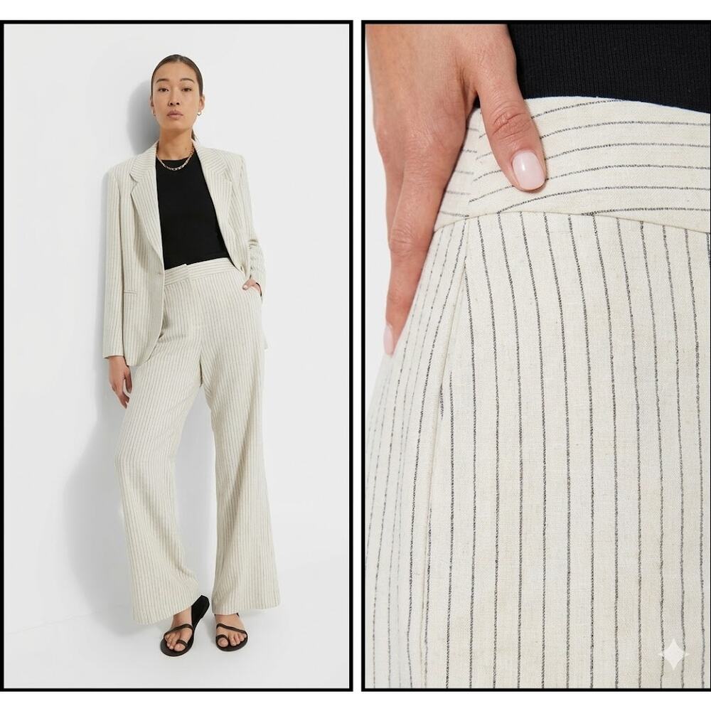 TUCKERNUCK Natural Stripe High Waist Wide Leg Linen Blend Faris Pants Size 4 NWT